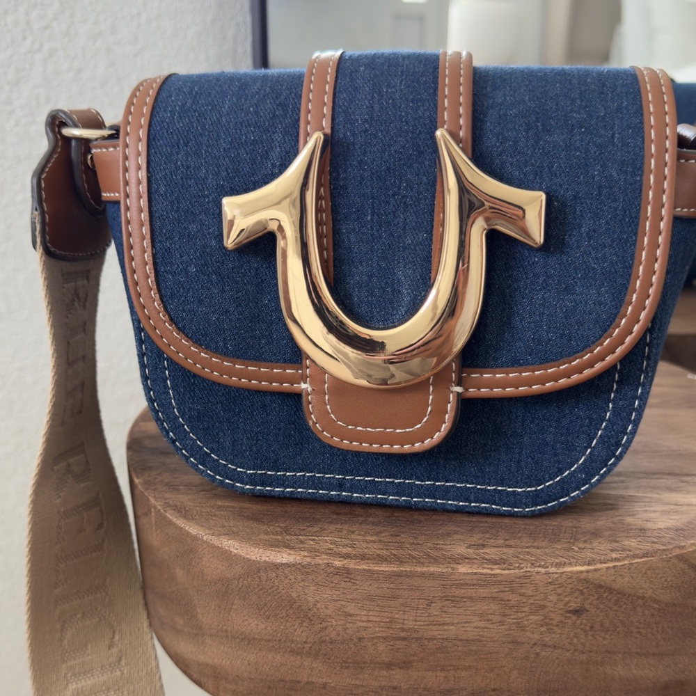 True Religion Denim and Tan Crossbody Bag
